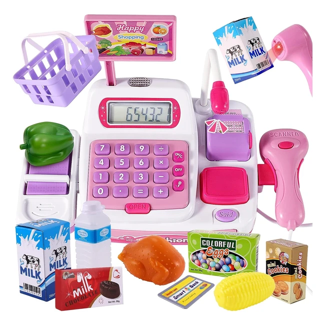 Caja Registradora Juguetes Buyger con Calculadora Electrónica, Micrófono, Luz y Sonido - Regalo para Niños y Niñas 3-5 Años
