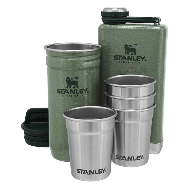 Stanley Adventure Preparty Shot Glasses & Hip Flask Set, Hammertone Green, 6-teiliges Set, BPA-frei