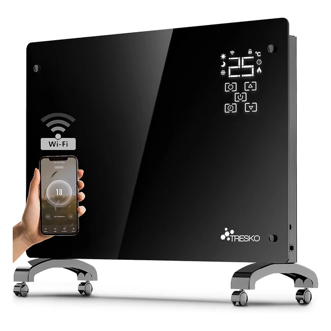 Tresko Glaskonvektor 1500W - App, WiFi, Elektroheizung mit LED-Display, Timer