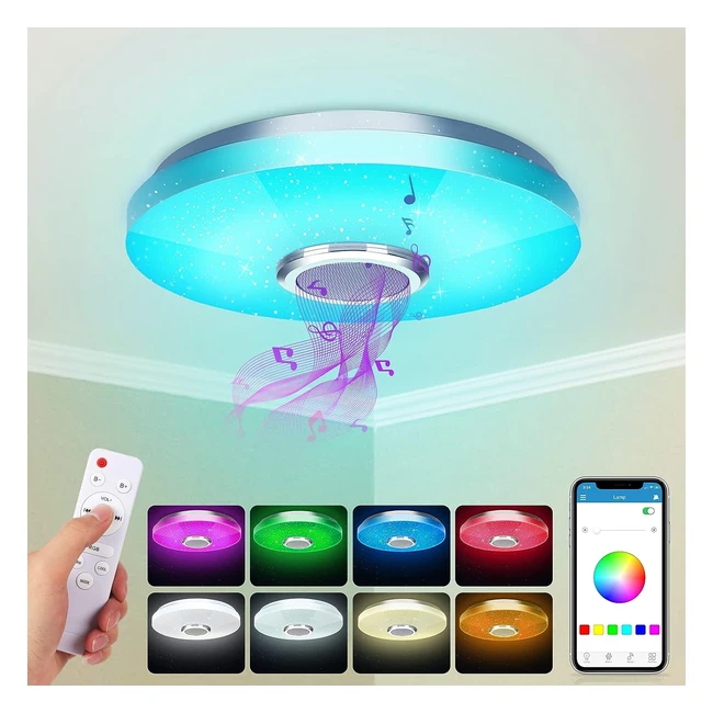 Plafonnier LED 36W avec Hautparleur Bluetooth Intelligent - Contrôle App - Changement de Couleur RGBW Réglable - Chambre Cuisine Salle de Bain - 30cm