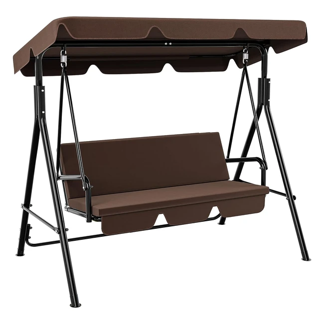 Yitahome Canopy Swing Chair 3 Seater - Garden Swing Seat with Adjustable Canopy - 270kg Loadable - Brown