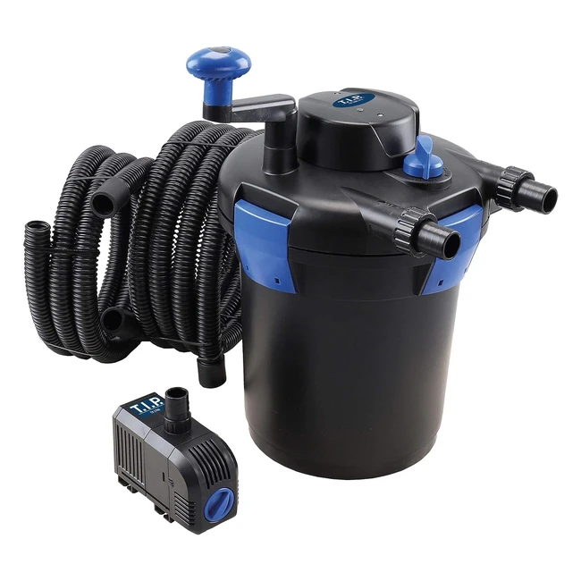 Kit de filtration sous pression pour bassins TIP TFP 5000 UV-9 - Débit 1500 lh - Volume d'étang 5000 l - Fonction de rétrolavage - Couleur bleu noir