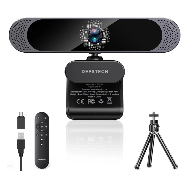 Webcam 4K Depstech PC Zoomable, Sony 13 Capteur, Micro Antibruit, Zoom Avant 3x, Streaming USB, 8MP Autofocus