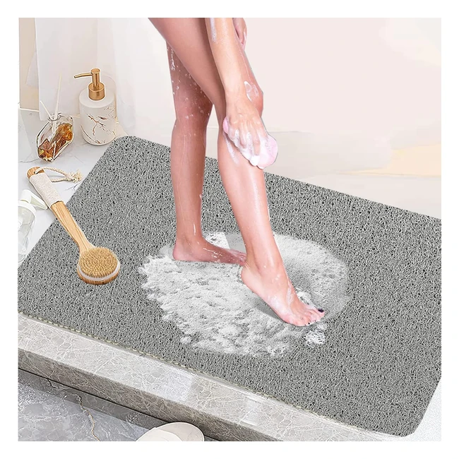 Non-Slip Loofah Shower Mat  Anti-Mould PVC Bath Mat  40x80cm  Grey