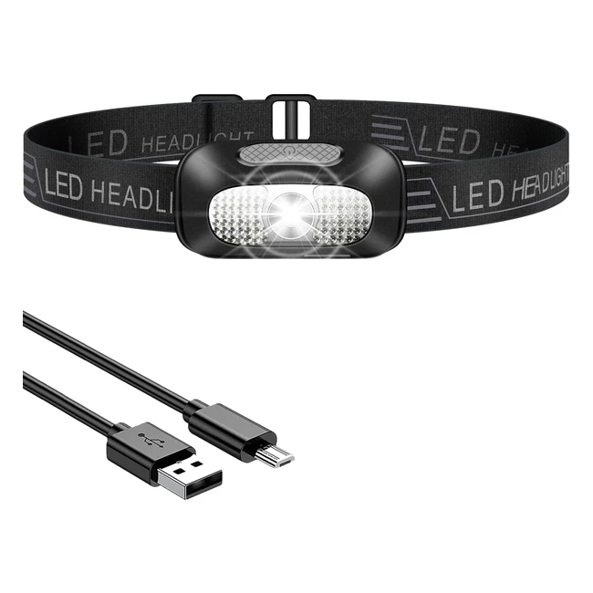 Lampada Frontale LED Nredxoon - USB Ricaricabile - Leggera e Impermeabile - Ideale per Campeggio, Corsa, Pesca