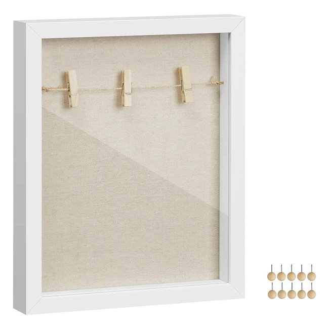 Songmics Shadow Box Frame - DIY Crafts Linen Fabric Back Glass Front - White R