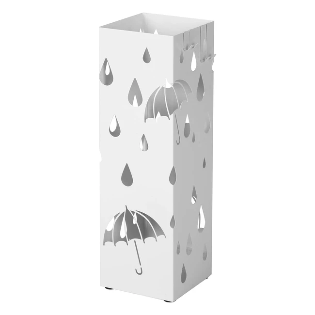 Songmics Regenschirmständer aus Metall - Quadratischer Schirmständer mit Haken - 155 x 155 x 49 cm - Weiß