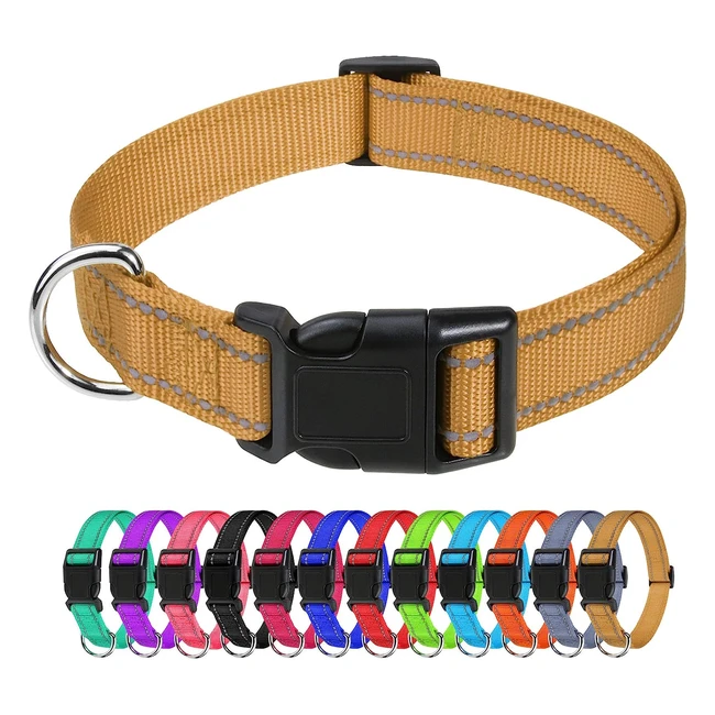 Tagme Reflective Nylon Dog Collars - Adjustable Classic Dog Collar with Quick Release Buckle - Khaki - 25cm Width