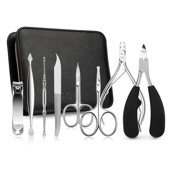 Bezox 8pcs Manicure Pedicure Set - Nail Clipper Kit, Stainless Steel Cutter, Cuticle Nipper, Eyebrow Scissor, Nose Hair Shear, Nail File, Cuticle Remove Fork, Dead Skin Pusher