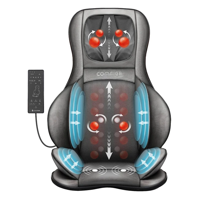 Comfier Shiatsu Back Massager with Heat - Deep Tissue Kneading Massage Chair Pad - Full Back Chair Massager for Home or Office - Dark Grey