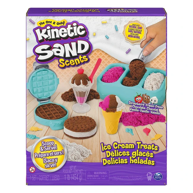 Kinetic Sand Scents Ice Cream Treats Playset - All-Natural Scented Sand - 6 Serving Tools