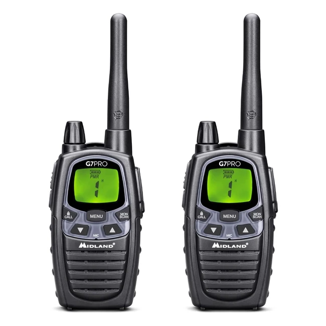 Midland G7 Pro - Radio Ricetrasmittente Walkie Talkie - 16 Canali PMR446 - Senza Licenza - Batterie Ricaricabili - Aggancio Cintura