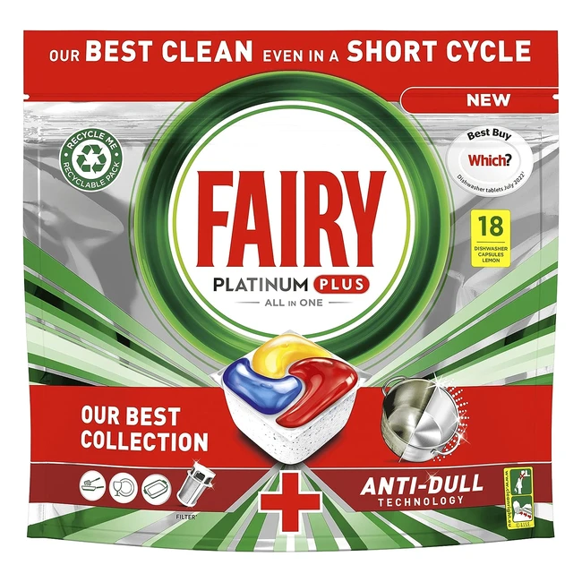 Fairy Platinum Plus All-in-1 Dishwasher Tablets - Lemon 90 Tablets - 1 Cleani