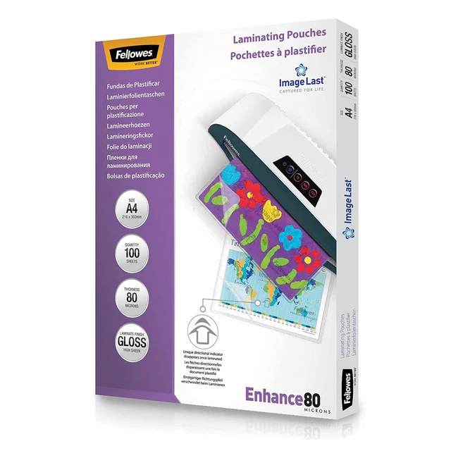 Fellowes A4 Laminating Pouches - Gloss Finish - 100 Sheets - High Quality - Ideal for Photos and Notices