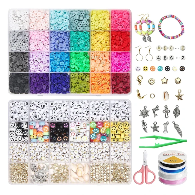 Kit de fabricación de pulseras DIY con 7048 cuentas de colores y abalorios colgantes - 24 colores