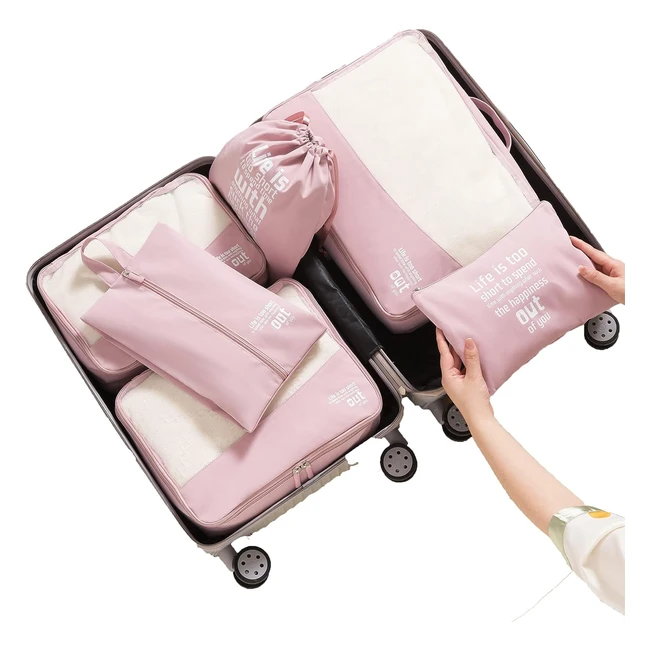 Organizador de equipaje Murise 6 di set - Resistente al agua - Bolsas para ropa, zapatos y accesorios - Rosa Sakura