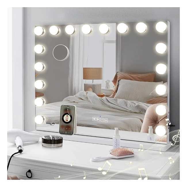 Espejo de Maquillaje Hansong con Luz y Bluetooth - 18 Lámparas LED Regulables - Puerto de Carga USB - Espelho de Maquillaje Grande