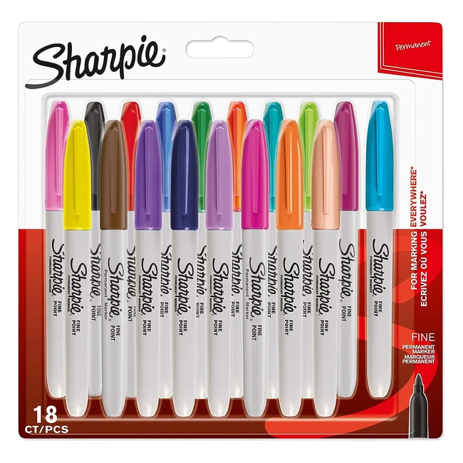 Sharpie Permanent Markers - Fine Point - Assorted Fun Colours - 18 Count