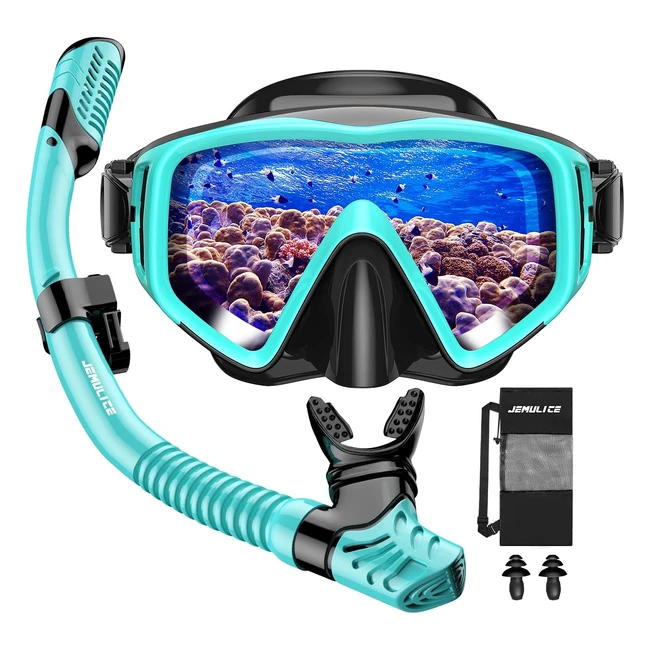 Juego de Snorkel Profesional Jemulice - Gafas y Tubo de Snorkel para Adulto - Panorámico 180° - Cristal Templado - Dry Top Snorkel - Referencia: XXXX