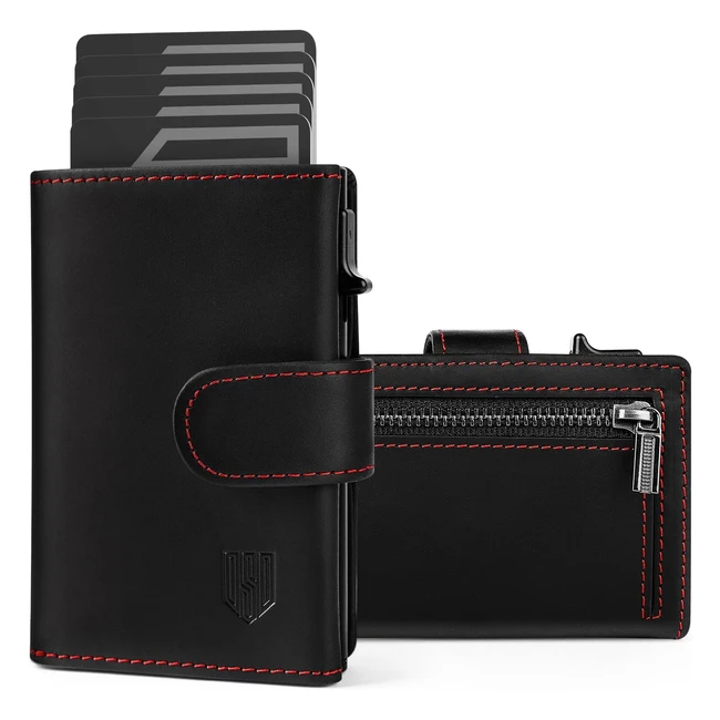 Porte-cartes homme RFID avec étui en métal pop-up pour 8-10 cartes - Noir et Rouge