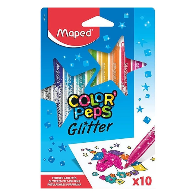 Pennarelli Glitterati Maped Colorpeps Glitter - Eccellente Opacità - 10 Pezzi