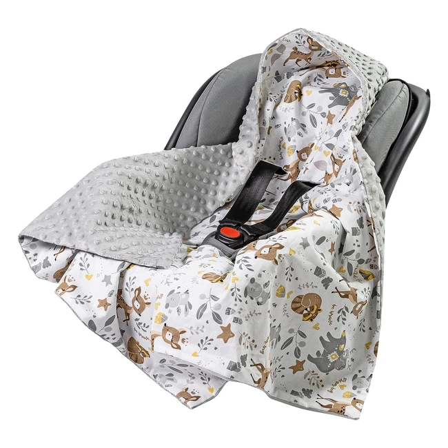 Medi Partners Einschlagdecke 100% Baumwolle 85x85cm - Kuscheldecke für Kinderwagen & Babyschale - Universal Baby Decke - Doppelseitig Babydecke Buggy Autositz - Reh mit grauem Minky
