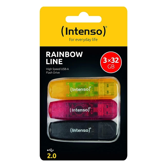 Intenso Rainbow Line 3x32 GB USB-Stick USB 2.0 Gelb/Rot/Schwarz - Schnelle Übertragung - Leichtgewicht