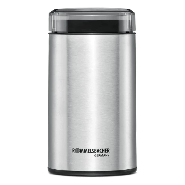 Rommelsbacher EKM 100 Elektrische Kaffeemühle mit Edelstahlmesser 200 W, 70 g Kapazität, auch für Gewürze, Edelstahl Silber