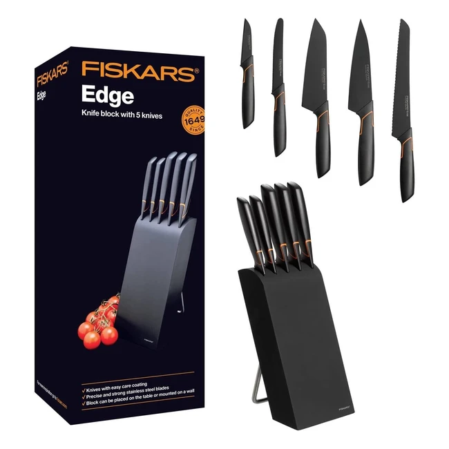Bloque de cuchillos Fiskars con 5 cuchillos | Madera de abedul | Edge 1003099
