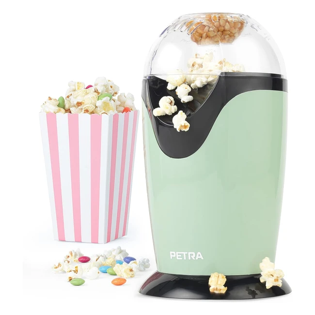 Petra PT0493GRVDEEU7 Elektrische Heißluft Popcornmaschine 1200W Retro-Look Süßes Salziges Popcorn Fettfrei Gesunde Snacks mit Messbecher in unter 3 Minuten BPA-frei Grün