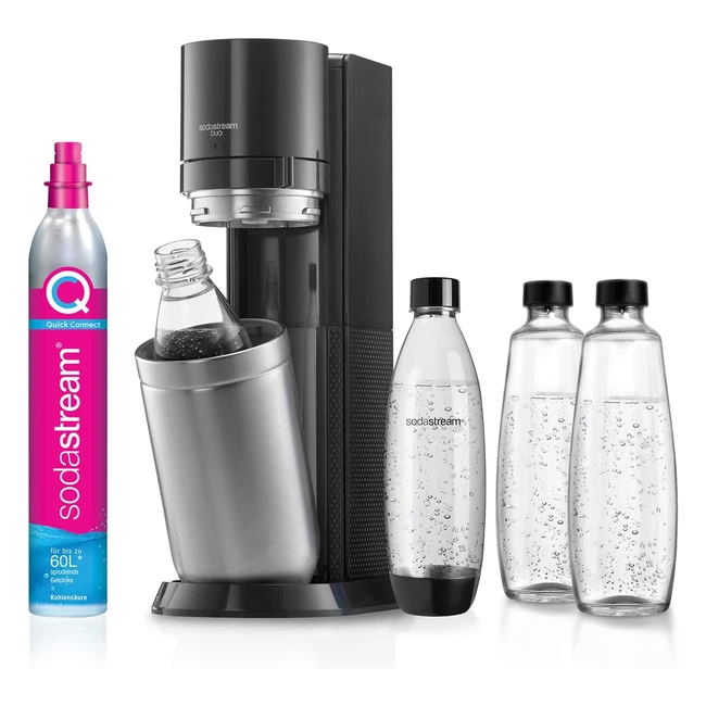 Sodastream Wassersprudler Duo mit CO2-Zylinder, 2x 1L Glasflasche und 2x 1L spülmaschinenfeste Kunststoffflasche, Höhe 44cm, Farbe Titan