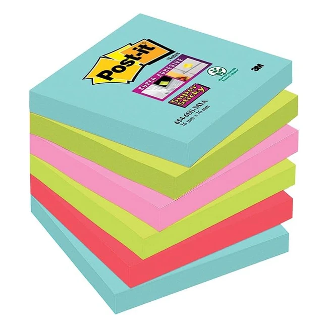 Post-it Super Sticky Notes Miami Collection 6546SMI 76 x 76 mm 6 Pads 90 Shee