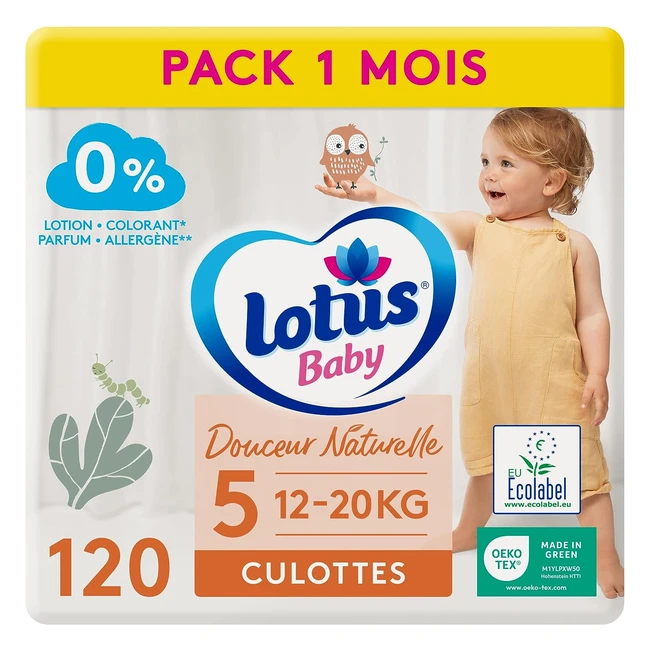 Lotus Baby Douceur Naturelle - Culottes Taille 5 - Pack 1 mois - 120 culottes