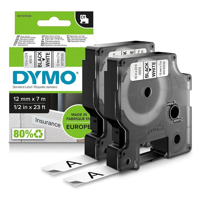 DYMO Original D1 Label Tape Schwarz auf Wei 12mm x 7m selbstklebend fr L