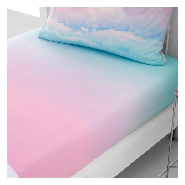 Catherine Lansfield Kids Bedroom Fitted Sheet - Ombre Rainbow Clouds - Single - 25cm Depth