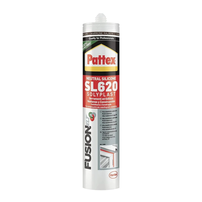 Pattex Sigillante Silicone SL 620 - Resistente Muffe, Agenti Atmosferici, Acidi e Basi Diluiti - Certificato ISO 11600 - Marrone RAL 8014