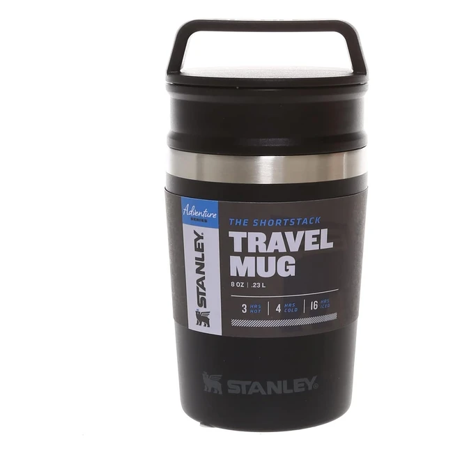 Stanley Adventure Shortstack Travel Mug 023L/8oz Matte Black - Auslaufsicher, Befestigungsring für Gepäck, BPA-frei