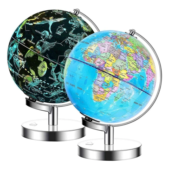 Esplora il mondo con il globo terrestre illuminato Exerz 23cm - Mappa inglese - Supporto in metallo - Costellazioni - Lampada LED senza cavi