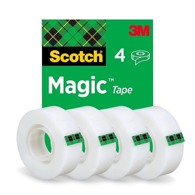 Scotch Magic Tape - Nastro Adesivo Trasparente 4 Rotoli 19mm x 33m - Opaco e Scrivibile - Casa, Ufficio, Scuola