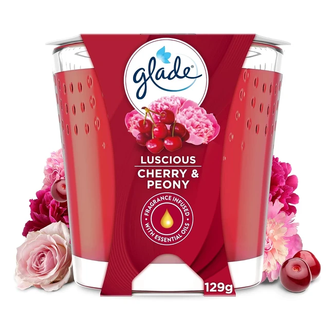Glade Jar Candle - Scented Candle with Essential Oils - 30 Hour Burn Time - Cherry Peony - Pack of 6 (6x129g)