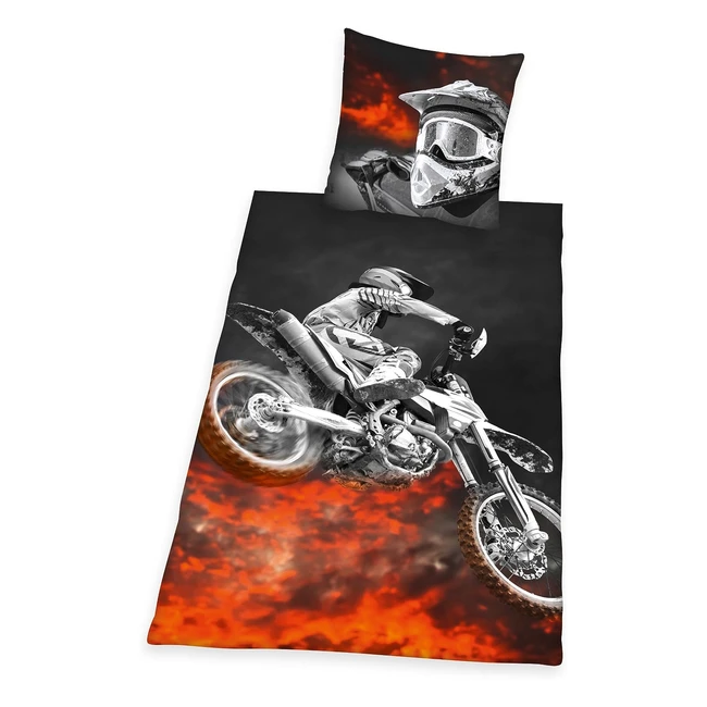 Set Copripiumini e Federe Herding Motorcross, Polyester, Multicolore, 80x80 cm, 135x200 cm