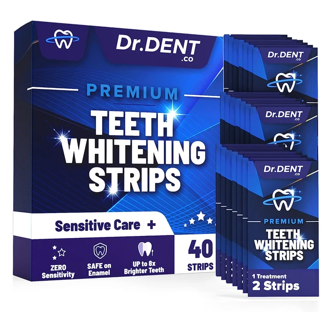 DrDent Premium Teeth Whitening Strips - 20 Whitening Sessions - Non-Sensitive Formula - 40 Peroxide Free Strips