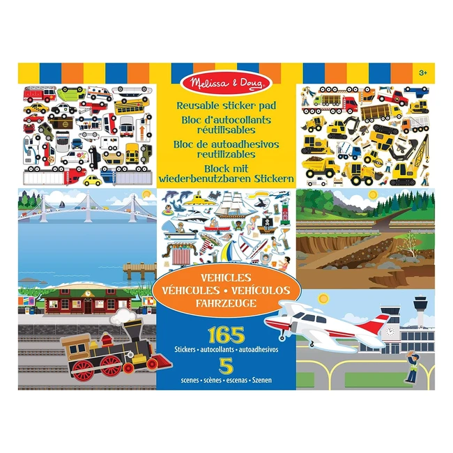 Melissa & Doug Reusable Sticker Books for 3 Year Olds - Cars, Vehicle Sticker Book