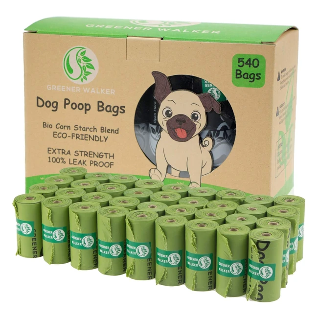 Sacchetti per bisogni dei cani Greener Walker 540 unità extra spessi e 100% prova di perdite biodegradabili
