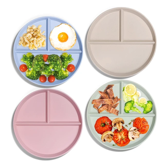 Lot de 4 assiettes divisées de dîner de qualité supérieure - Contrôle des portions - Légères et réutilisables
