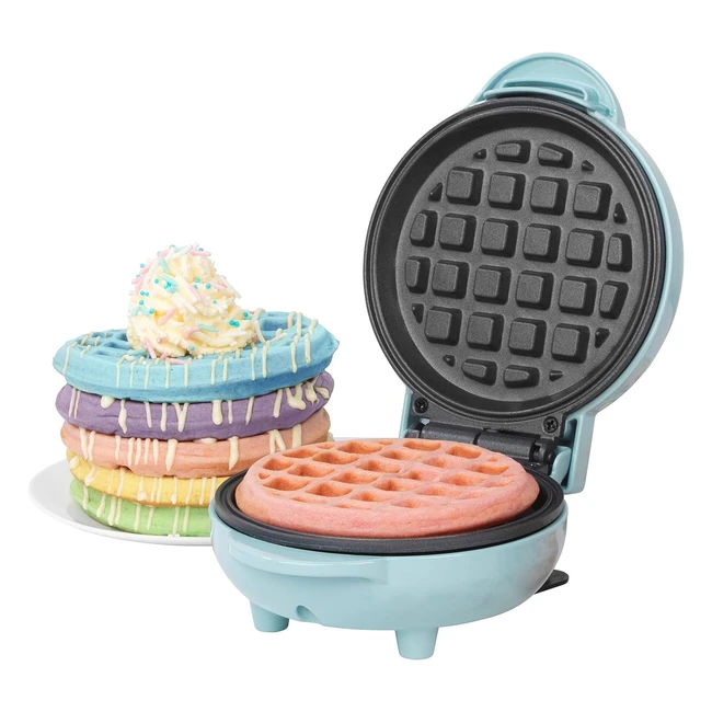Giles Posner Mini Waffle Maker - Nonstick Iron Machine for Belgian & American Style Waffles - Compact 115cm Round Plate - Pastel Blue