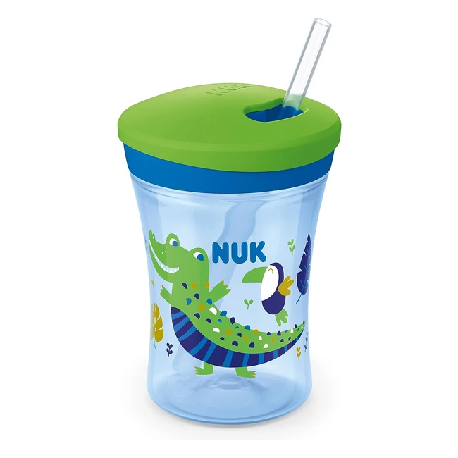 NUK Tasse d'apprentissage Action Cup 12mois+ - Change de couleur - Paille souple et capuchon visser - Anti-fuite - Sans BPA - 230ml Bleu