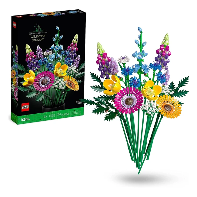 LEGO 10313 Icons Wildblumenstrauß Set künstliche Blumen mit Mohn und Lavendel Botanical Collection Dekoration für Zuhause Geschenk für Frauen Männer
