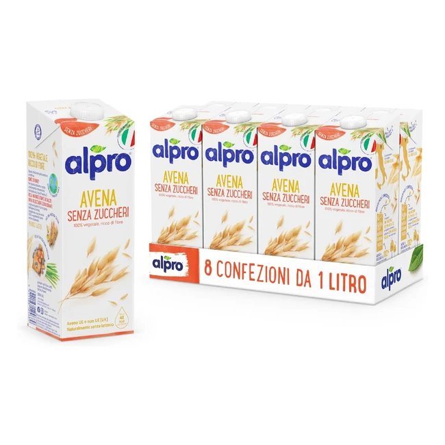 Alpro Bevanda all'Avena Senza Zuccheri 100% Vegetale - Vitamine B2 B12 e D - 8 Confezioni x 1 Litro