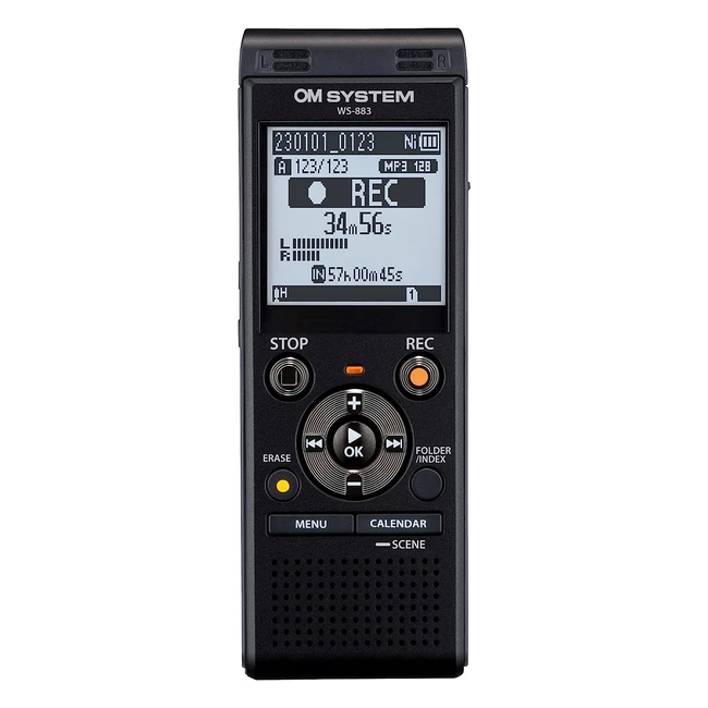 OM System WS883 Digital Voice Recorder | Builtin Stereo Microphones | USB | Noise Cancel | Simple Mode | 8GB Memory